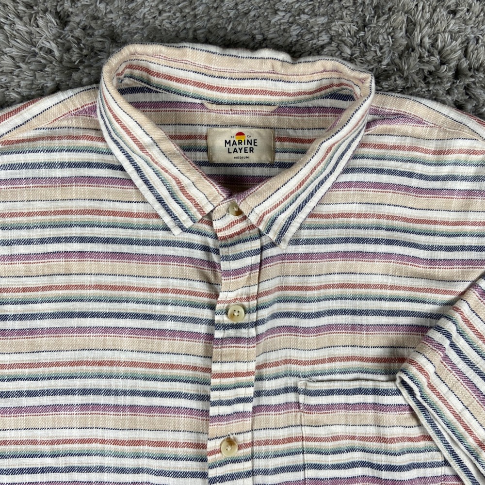 Marine Layer Stretch Selvage Short Sleeve Shirt Mens M Multi Color Striped 15799